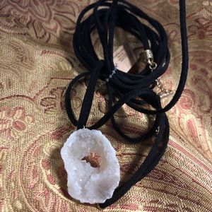 White Geode Leather Necklace